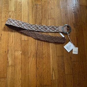 Free People Brown and Tan Braided Belt with Silver Buckle NWT